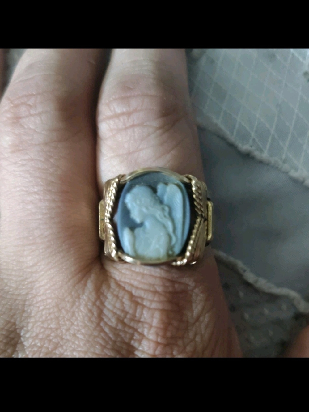 EMC Vintage Gold Filled Guardian Angel Cameo Ring